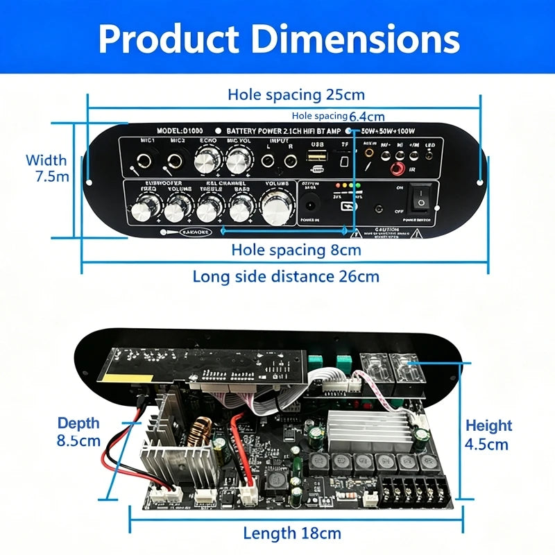 2.1 Channel Bluetooth 5.0 Amplifier Board High-Power HiFi Subwoofer Digital Amplifier Board for Home and Outdoor Sound Systems