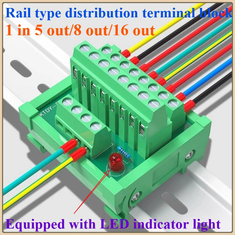 1PCS Guide Rail Terminal Block 1 In 5/8/16 Out Power Distribution Box Wire Parallel Module Guide Rail Terminal Block