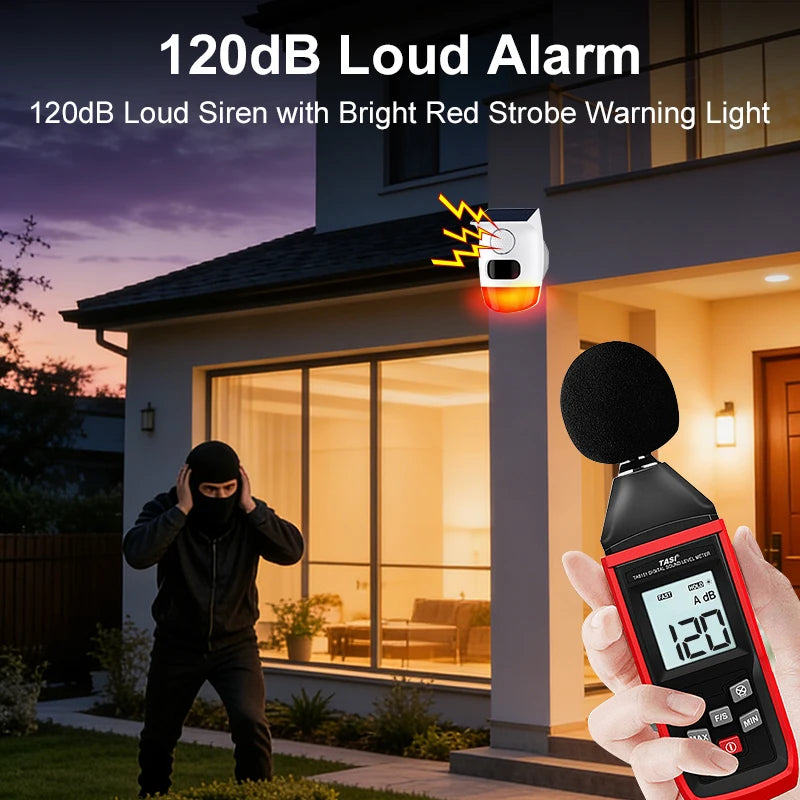 PGST Solar 120dB Independent Alarm Detector PIR Infrared Motion Sensor Siren Horn Home Security Protection Outdoor Waterproof