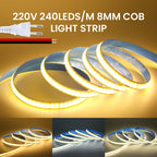 COB LED Strip Light Power Kit 220V 110V AC 3000K 4000K 6000K 2pin 240LEDs/m with IC Driver IP20 8mm PCB Dimmable Linear Lighting