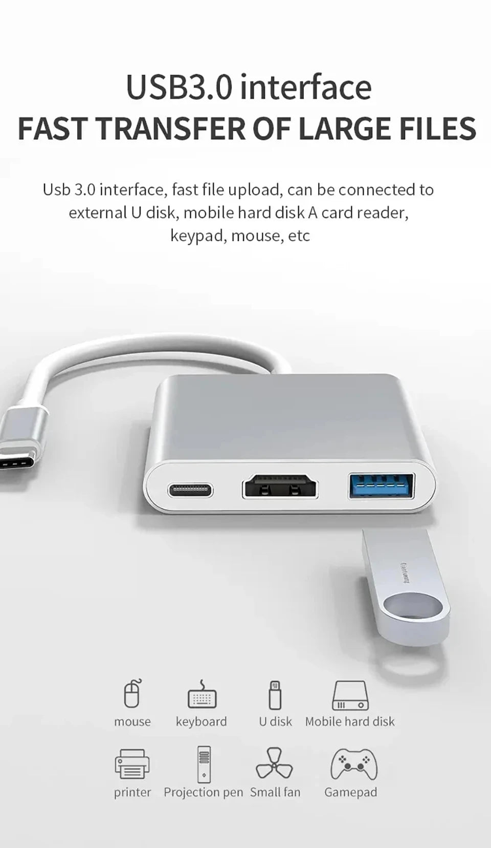 3 IN 1 3.0 USB Multi-function HUB For Samsung Galaxy S23 S22 Ultra Type-C To HDMI Adapter Note 20 10 iPhone 15 16 5G OTG Adapter