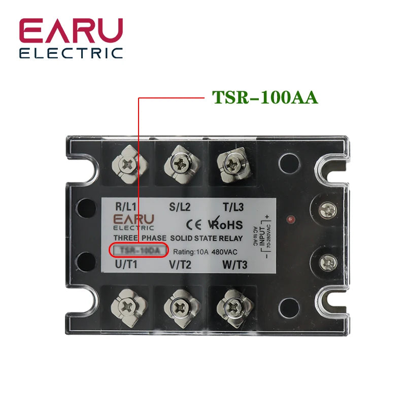 TSR  SSR-10AA 25A 40A 60A 80A Three Phase SSR Solid State Relay AC Control AC 480V 70-280V Input Aluminum Radiator Heat Sink