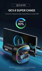 Bluetooth Handsfree FM Transmitter Car Radio Modulator MP3 Player With 22.5W USB Super Quick Charge Adapter for Car
