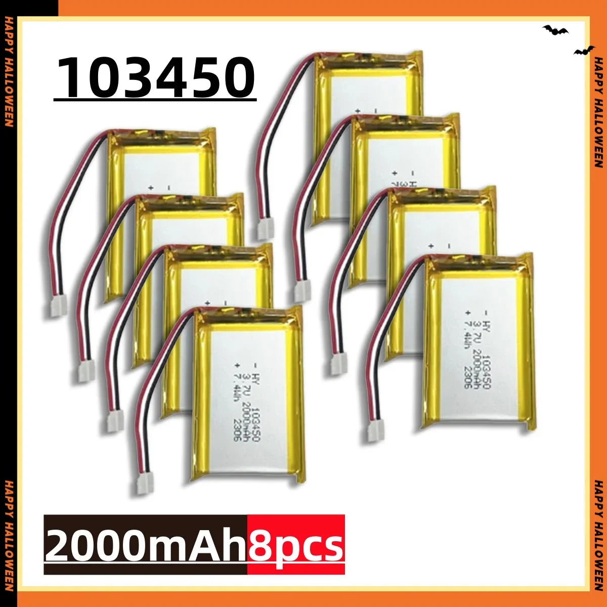 2.0-4.0AH 103450 Polymer Lithium Rechargeable Battery JST PH 2.0mm 2pin Plug for Camera GPS Navigator MP5 Bluetooth Headset