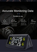 Solar Wireless Tire Pressure Monitoring System TPMS Auto Security Alarm Device Digital Colorful Display With 4 sensors