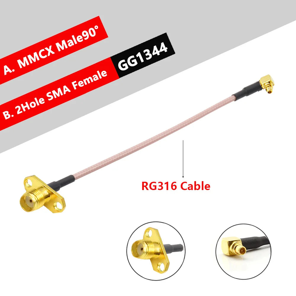 10PCS MMCX Male to SMA Female 2Hole Flange Panel Mount RG316 Cable Pigtail FPV Antenna Extension Cord for TBS Unify Panda RC VTX