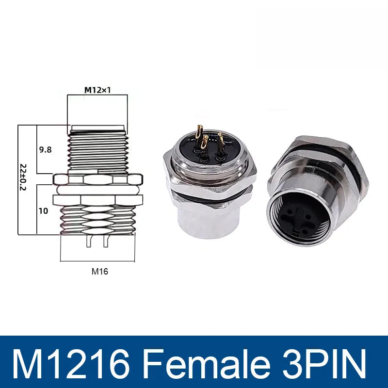 M12 Panel Back Mount Flange Socket Sensor Connector Waterproof Screw Threaded Coupling Male Female 3 4 5 8Pin M1216