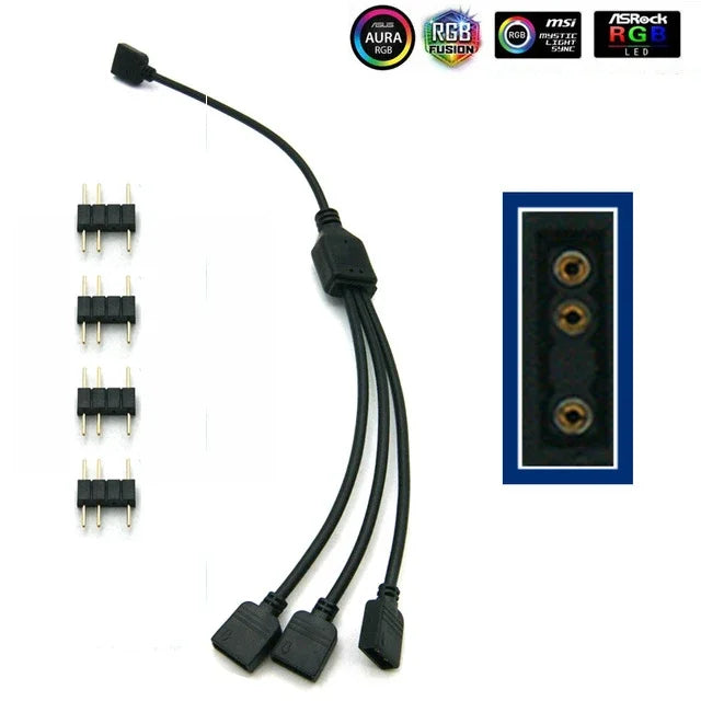 5-24V 3 Pin RGB Connector 1 To 1 2 3 4 5 3pin Wire Splitter Extension Cable for Computer Fan Motherboard AURA RGB LED Tape Light