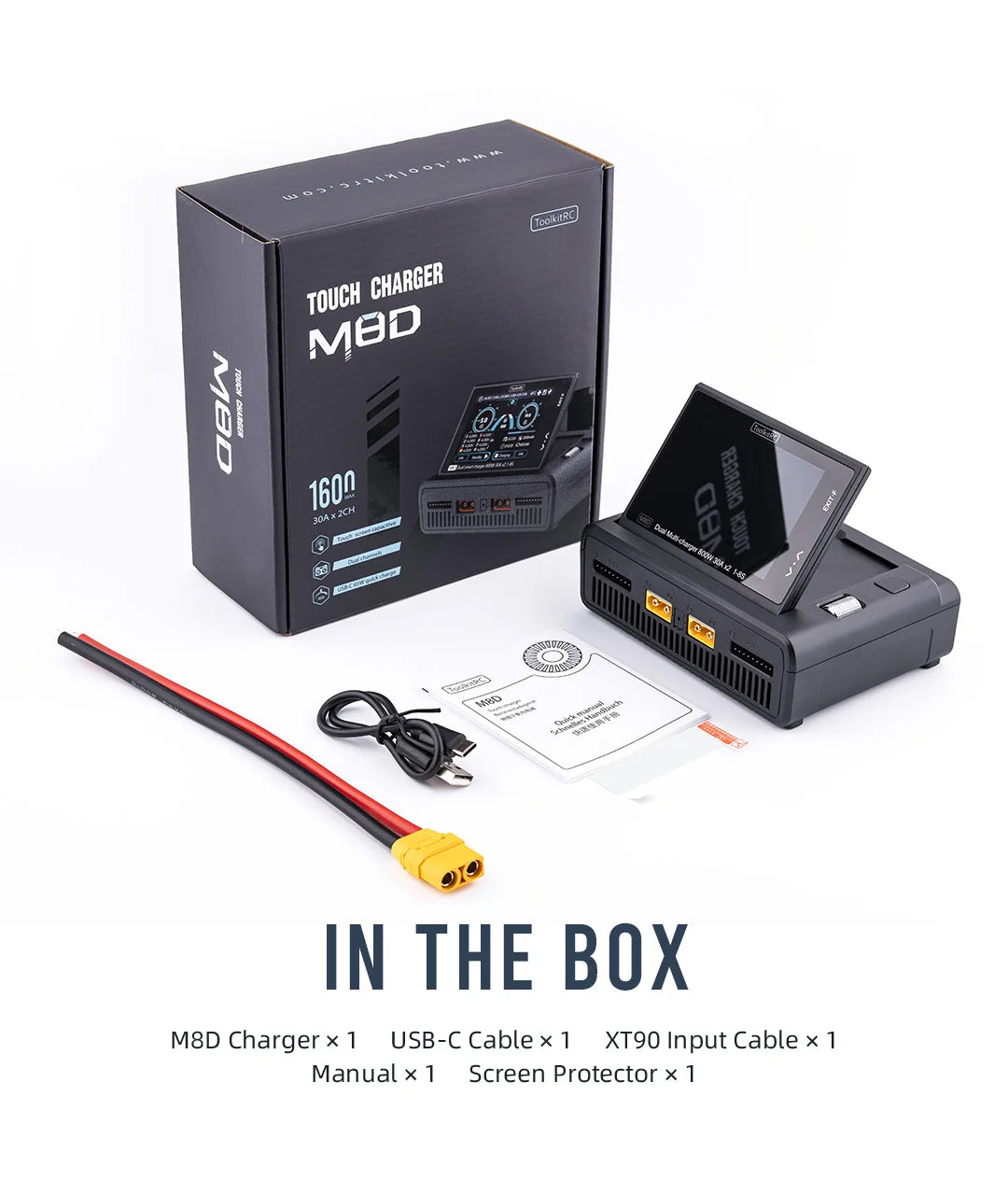ToolkitRC M8D 1600W 50A Charger DC Balance Touch Screen 65W Fast Charge Dual Channels for 1-8S Lipo Battery For Rc FPV Drone Car