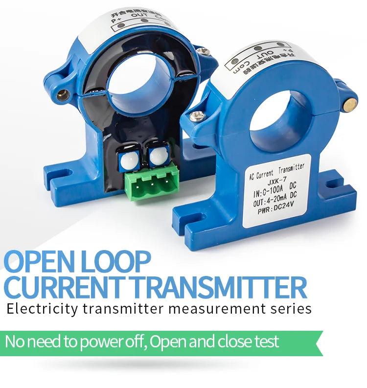 AC/DC0-1000A Hall Current Transmitter DC0-30A DC0-100A to 4-20mA 0-10V Output Open Loop 20mm 38mm Split Core Current Transducer