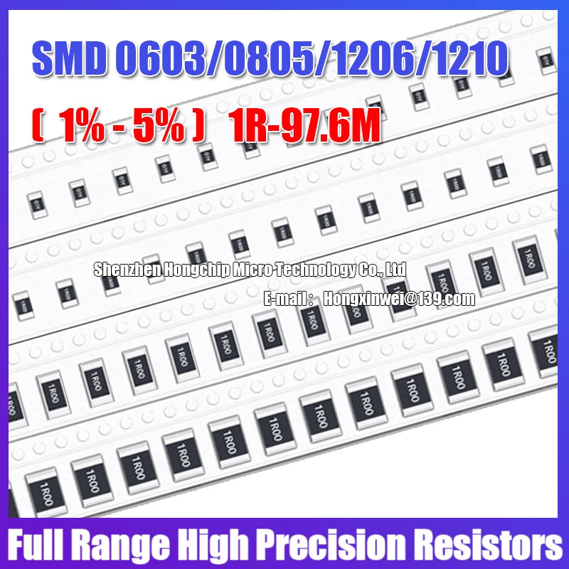 100PCS 0603 0805 1206 1210 2010 2512 SMD Resistance 5% Common Resistance Values 100R-1K 200R 470R 510R High Precision Resistors