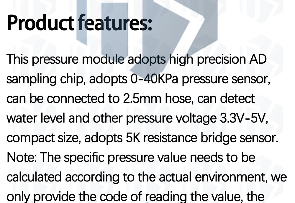 DC 3.3V/5V 0-40KPa Pressure Sensor Module with 2.5mm Soft Tube - Digital Liquid Water Level Controller Board for Arduino