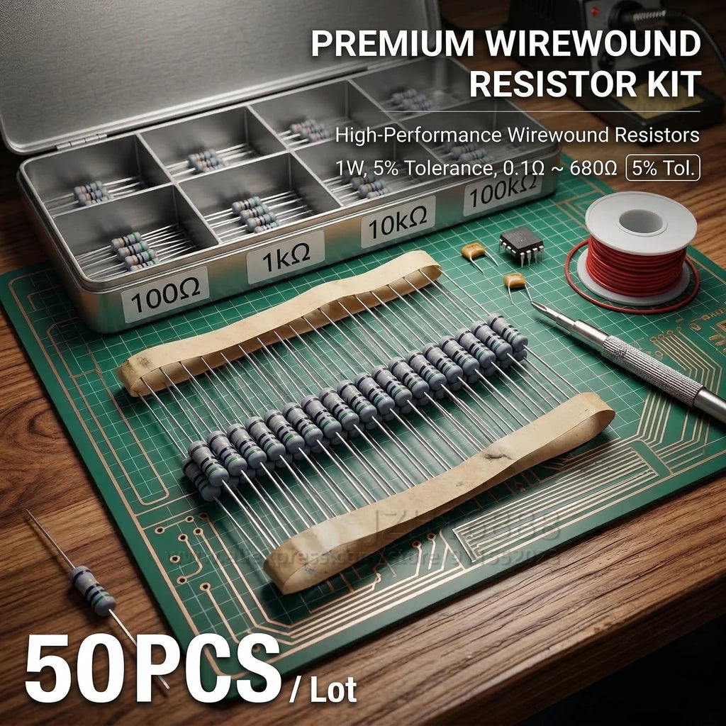 50pcs/1W Fusible Wirewound Resistor 5% Axial Through Hole 0.1R~680R 0.1R 0.15R  0.22R 0.47R 1R 4.7R 5.1R 10R 20R47R 51R 100R Ohm