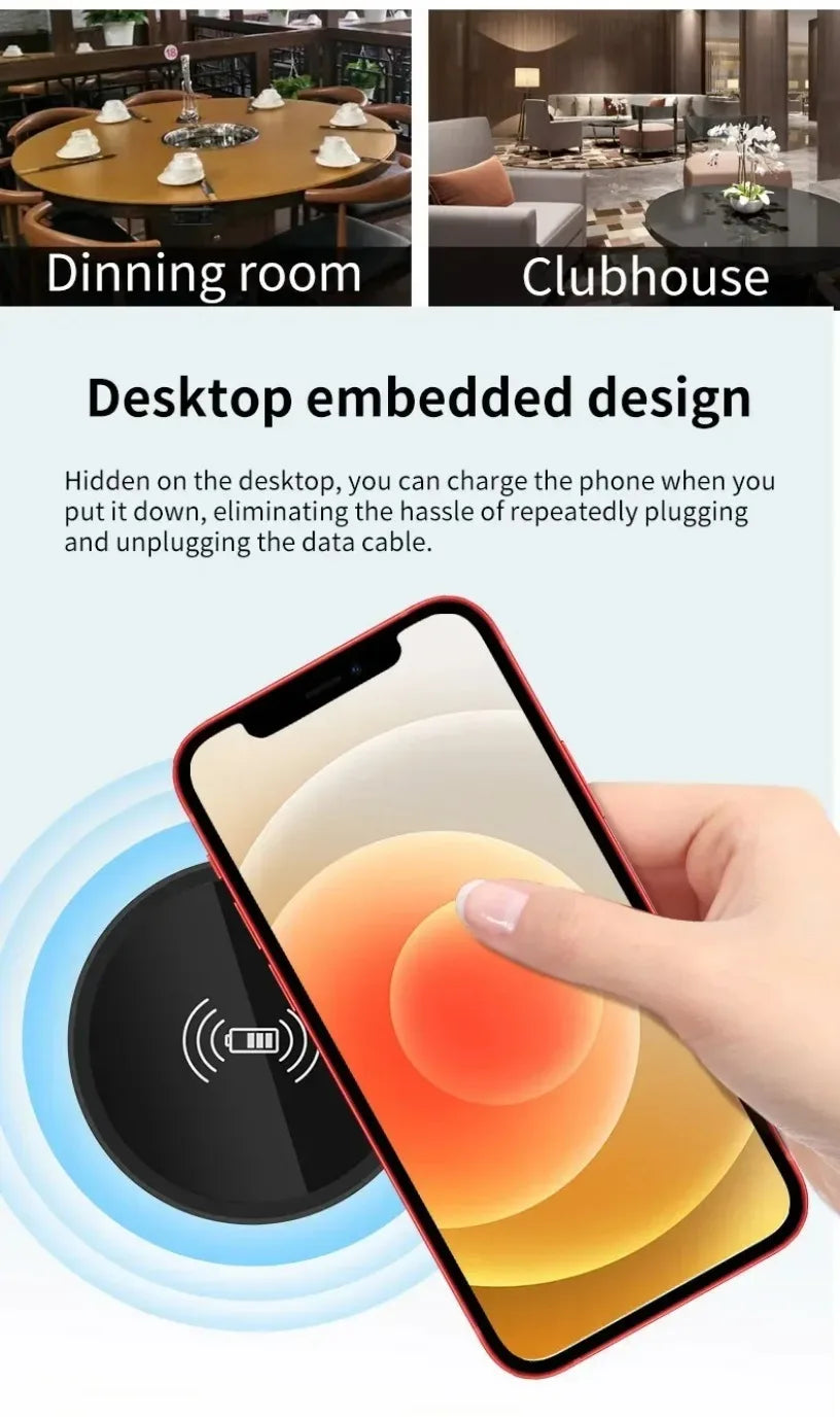 Embedded 15W Wireless Charger Fast Inductive Charging Base Desktop For iPhone 16 15 14 13 12 Samsung S24 S23 Huawei Xiaomi Phone
