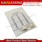 36Value * 20pcs =720pcs 0603 0805 1206 SMD Resistor Kit 1/4W 0.25W 5% 1 ohm~10 Mohm component diy kit new and original