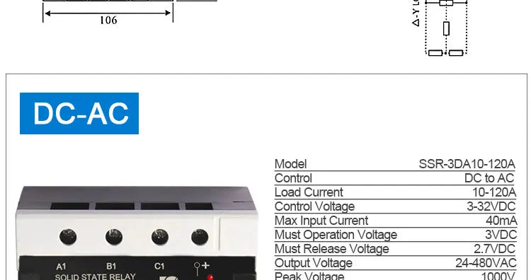 LCTC Three Phase Solid State Relay SSR With Heat Sink 40A 3-Three DC to AC AC To AC 3-32VDC Control For Switch On-Off
