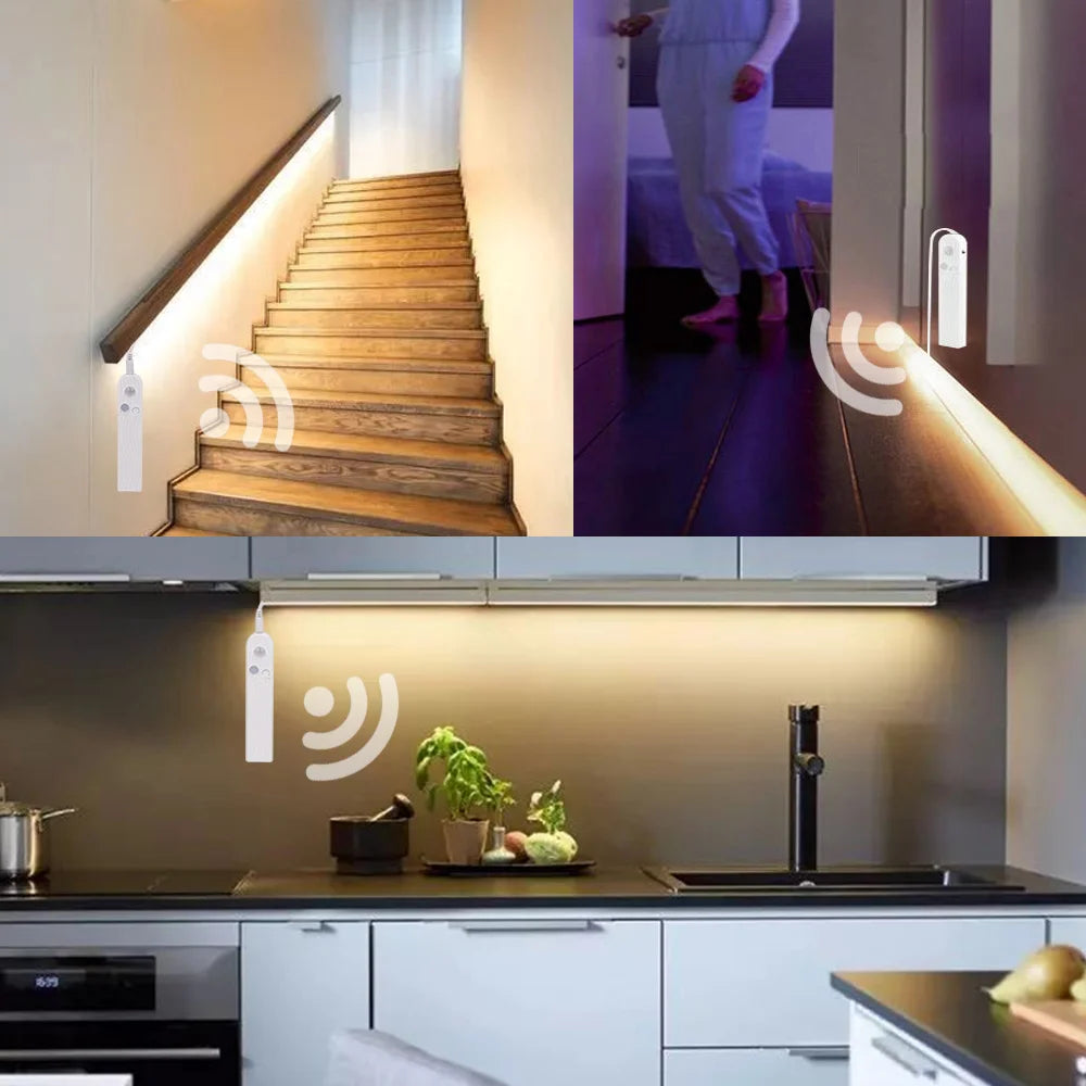 Waterproof Motion Sensor COB Light Battery USB Powered Led Strip IP68 5V Auto ON/OFF Cabinet Kitchen Staircase Liner Lighting