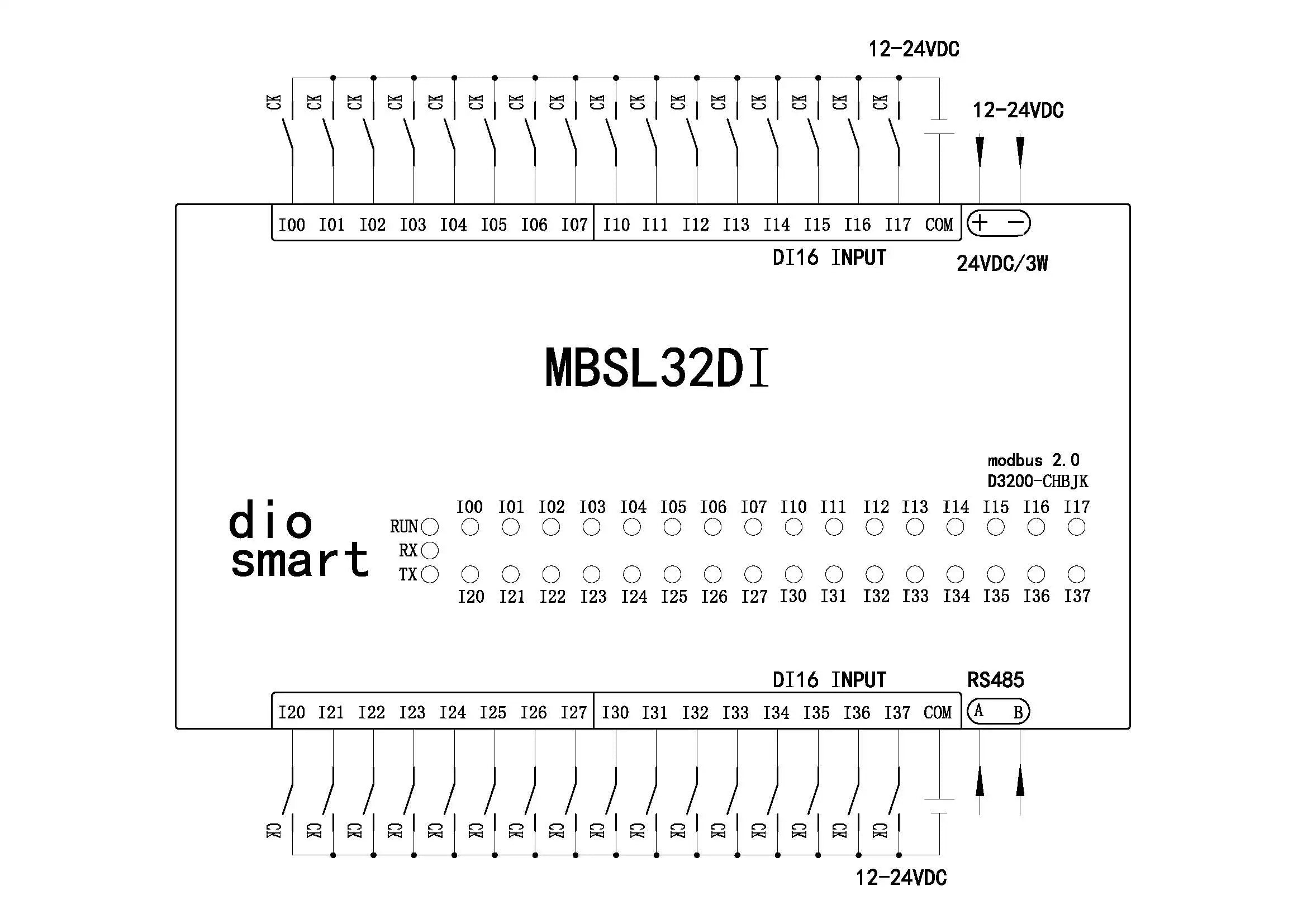 VoltS32-channel Digital Input Isolated Acquisition Module RS485 Modbus RTU Control 32DI Module