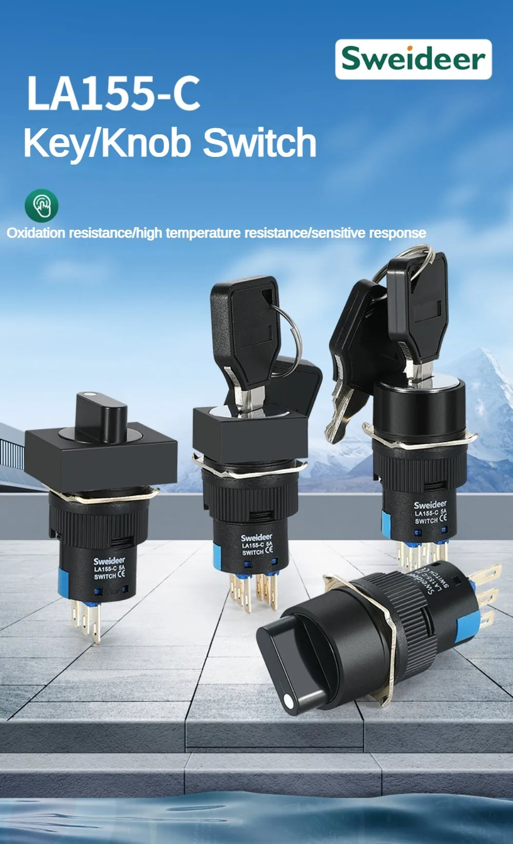 16mm Rotary Knob Push Button Switch 2 3 Positions Latching Self Lock 3/6 Pins Round Square Key Selector Start Up Power Switch