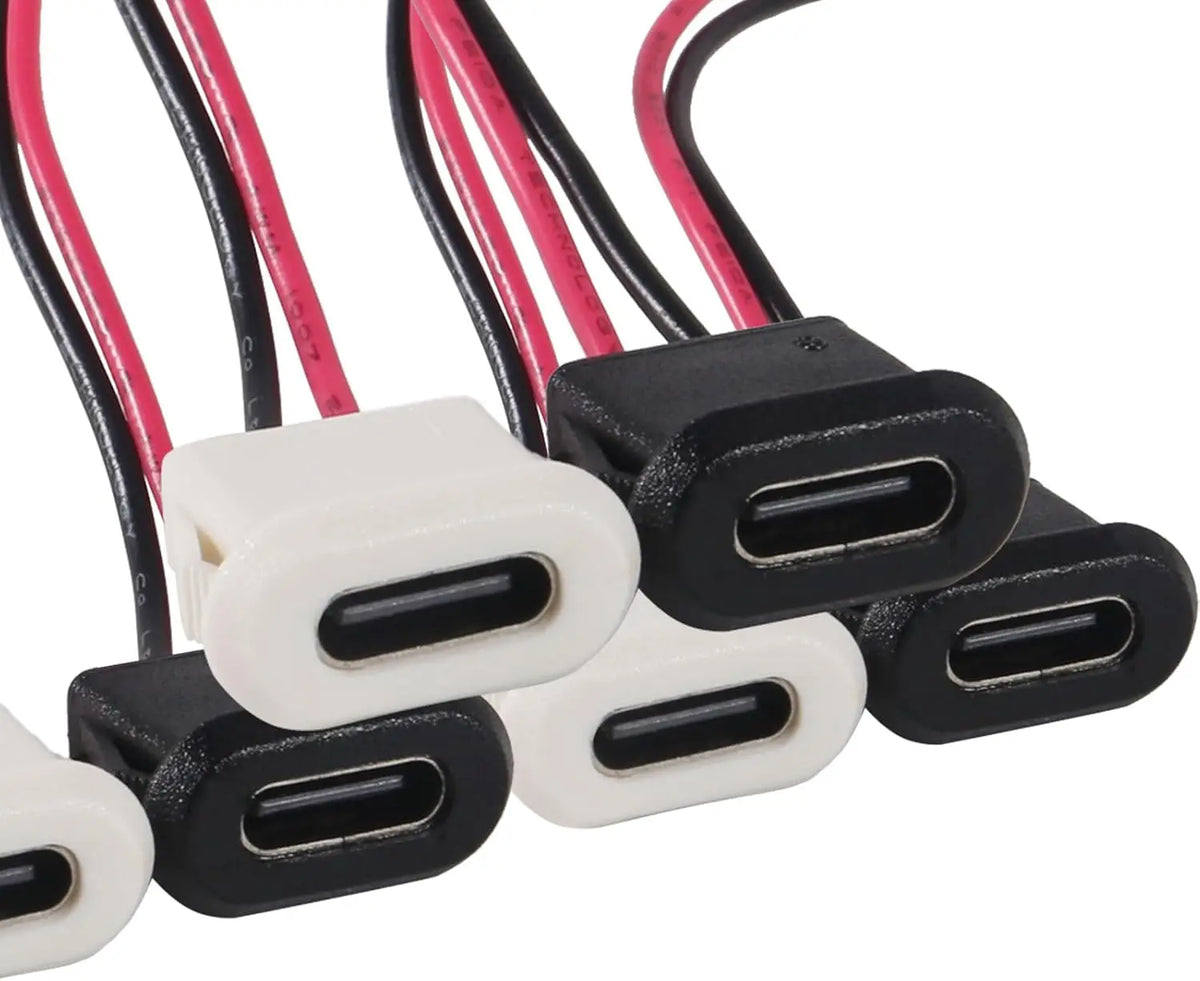 20pcs Type-C Female Chassis Connector USB C Female Chassis 2P Direct Crimp Jack Female Charging Port Waterproof Extension Power
