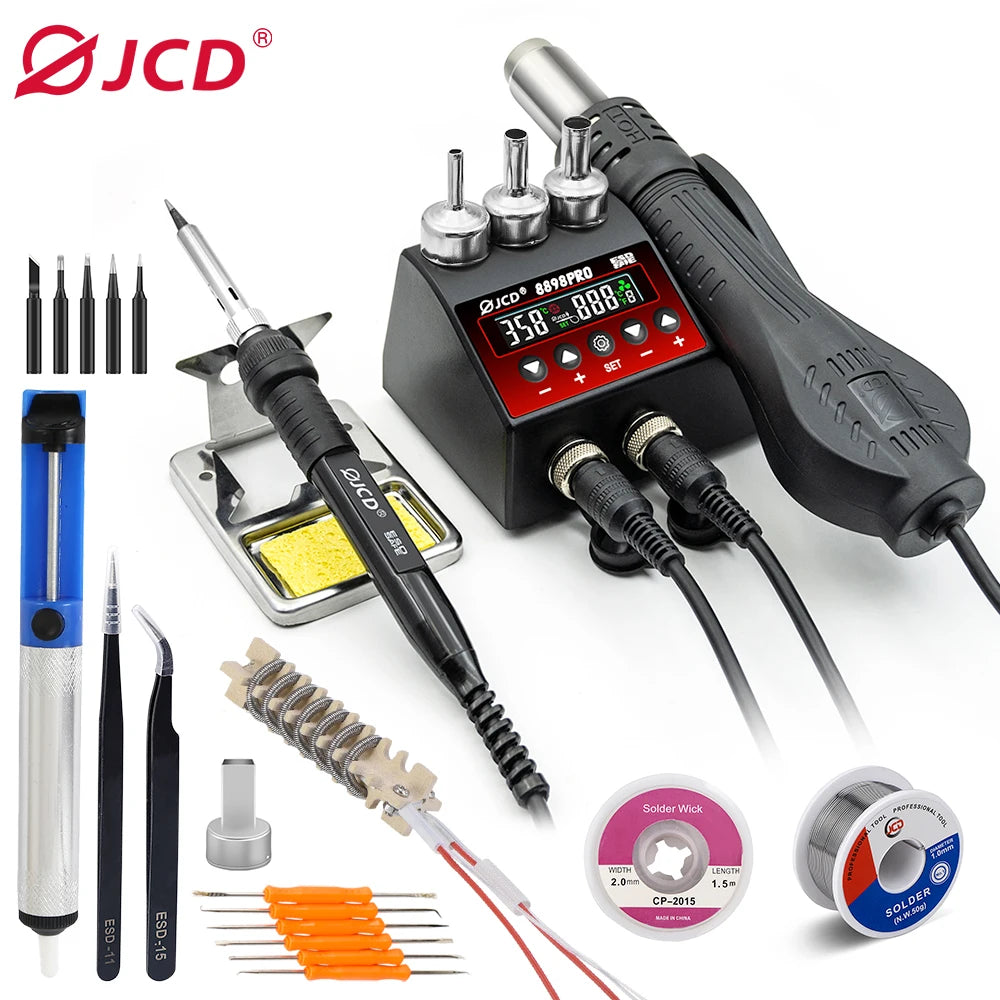 JCD 8898Pro Soldering Station 2 in 1 Hot Air Gun Solder Iron LCD Digital Display For Cell-Phone SMD BGA IC Repair Solder Tools