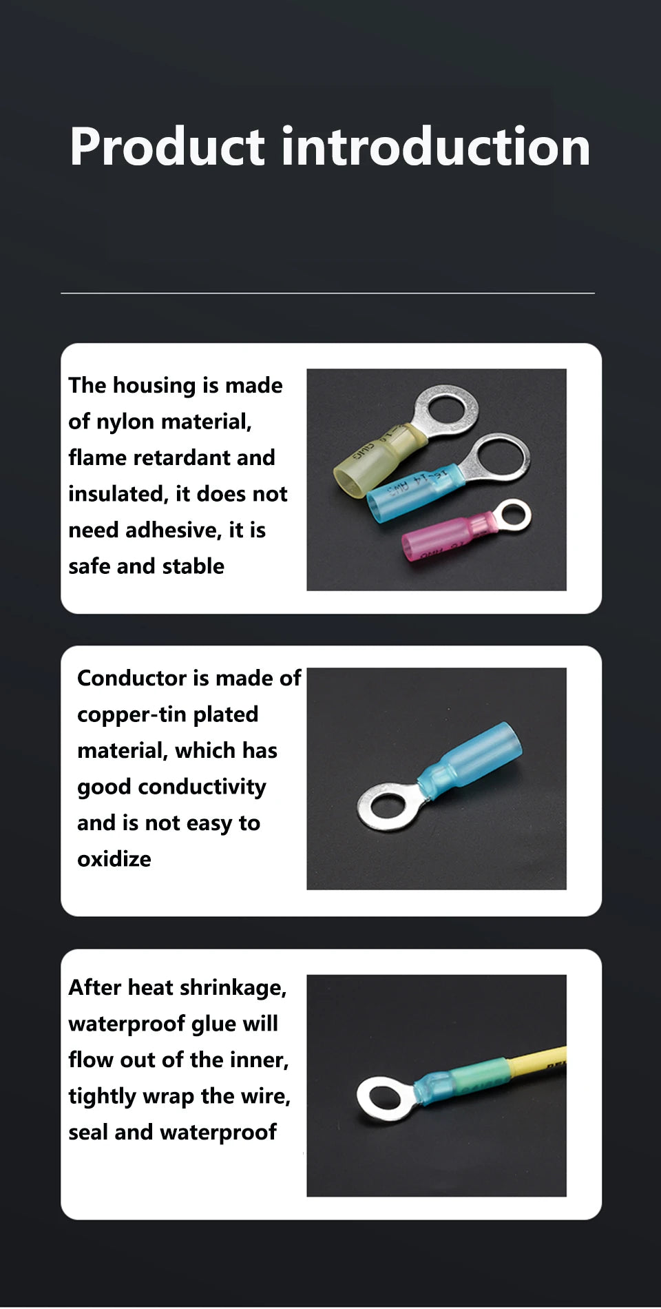 Heat Shrink Ring Round Insulated Terminals Wire Cable Connectors Wiring Crimp Terminals RV1.25/2-5/6/8 Marine Seal Up Waterproof