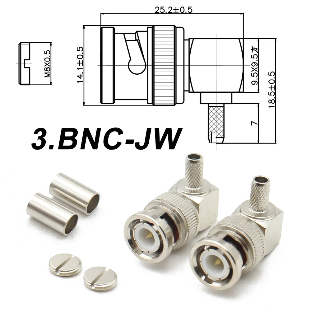 Q9 BNC 50ohm-3mm Coaxial cable Connector BNC Male Female Plug Right Angle RG58 feeder Connector Fast Delivery