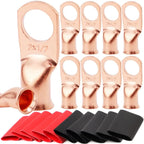 10pcs Copper Terminal Connectors, AWG 2 4 6 8 1/0 2/0 Ring Lug With Shrink Tubing 10Battery Cable Lugs, With 10 Shrink Tubing