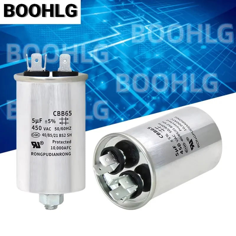 CBB65 Air Conditioner Capacitor Bottom with Screw 5UF 10UF 15UF 20UF 25UF 30UF 35UF 40UF 50UF 60UF 70UF 80UF 100UF 450V Screw