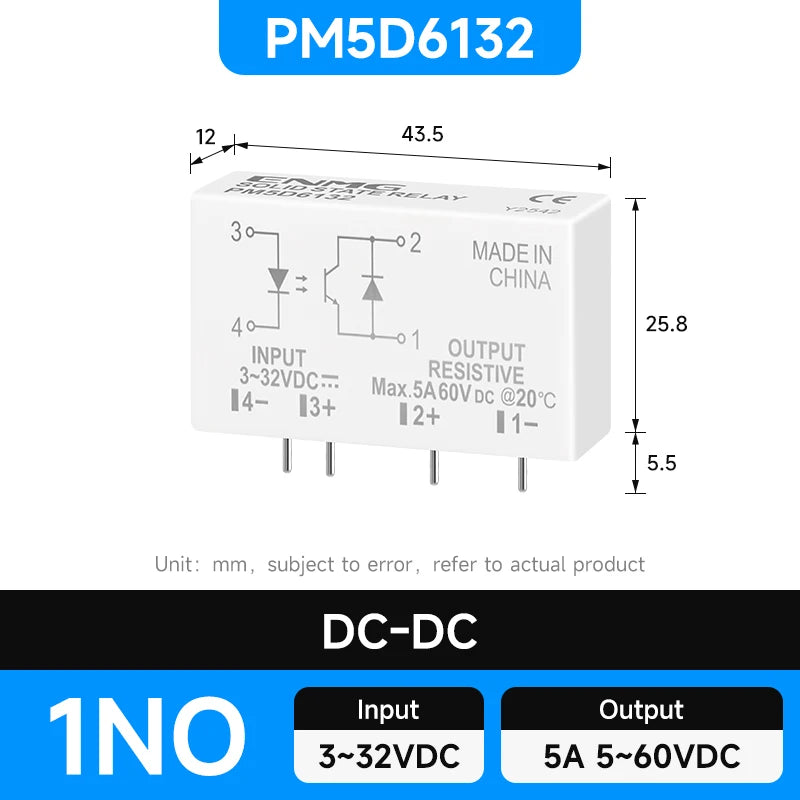 ENMG PCB Pin - Type Solid - State Relay PM5D  3 - 32Vdc Non - Contact, DC - DC Control (5A 24V Compatible)