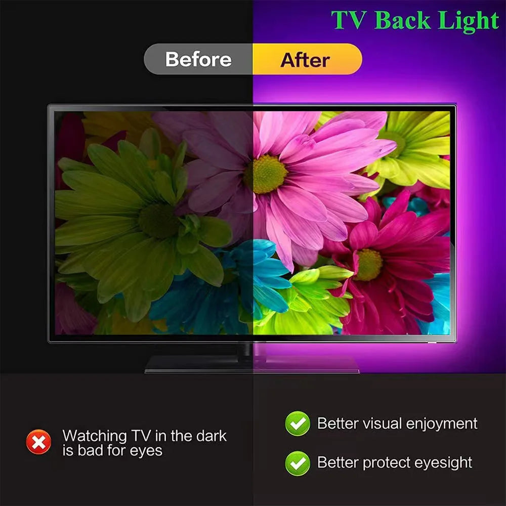 RGB LED Strip Lights USB Smart APP Control 24 Keys  Remote Flexible Color Changing LED Tape Lamp for Bedroom Home Party Decor