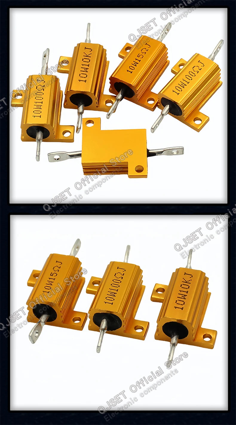 1pcs RX24-10W Golden Aluminum High Power Current Limiting Resistors 0.1 ~ 10K 0.5 1 2 3 5 8 10 20 100 150 200 300 500 1K 5K Ohms
