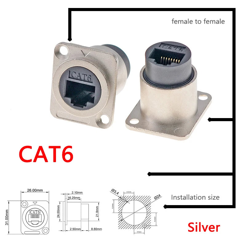 1pc Metal D Type Module RJ45 CAT6&USB 2.0/3.0&Type C&HDMI-Jack Socket Through Network Panel Mounting Electronic Connector
