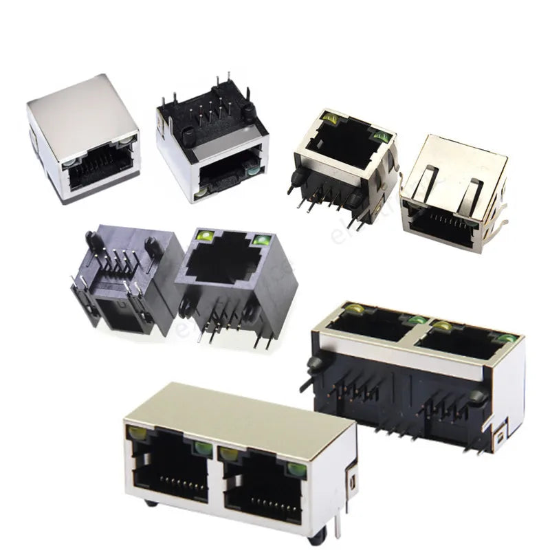 5/10PCS RJ45 8P8C Shielded Female Socket Connector with Yellow Green LED Light 8Pin Cable Interface RJ45 Single/dual Port Socket