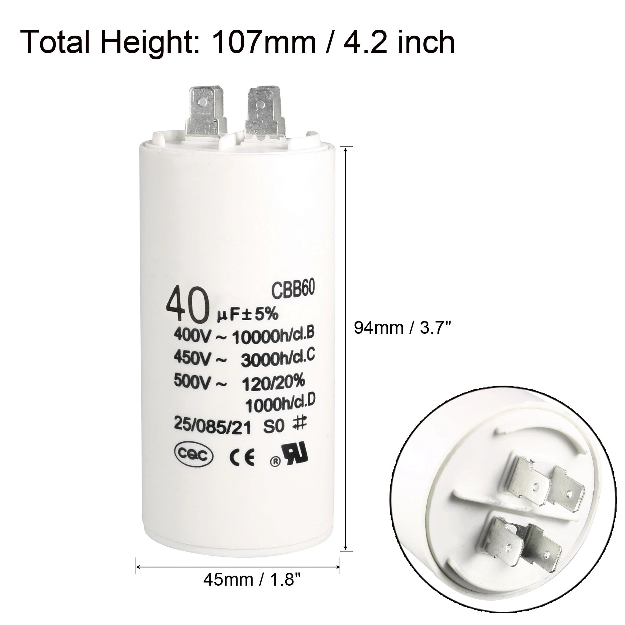 1Pcs CBB60 Run Capacitor 8uF-80uF 450V AC Double Insert 50/60Hz Cylinder White for Air Compressor Water Pump Motor