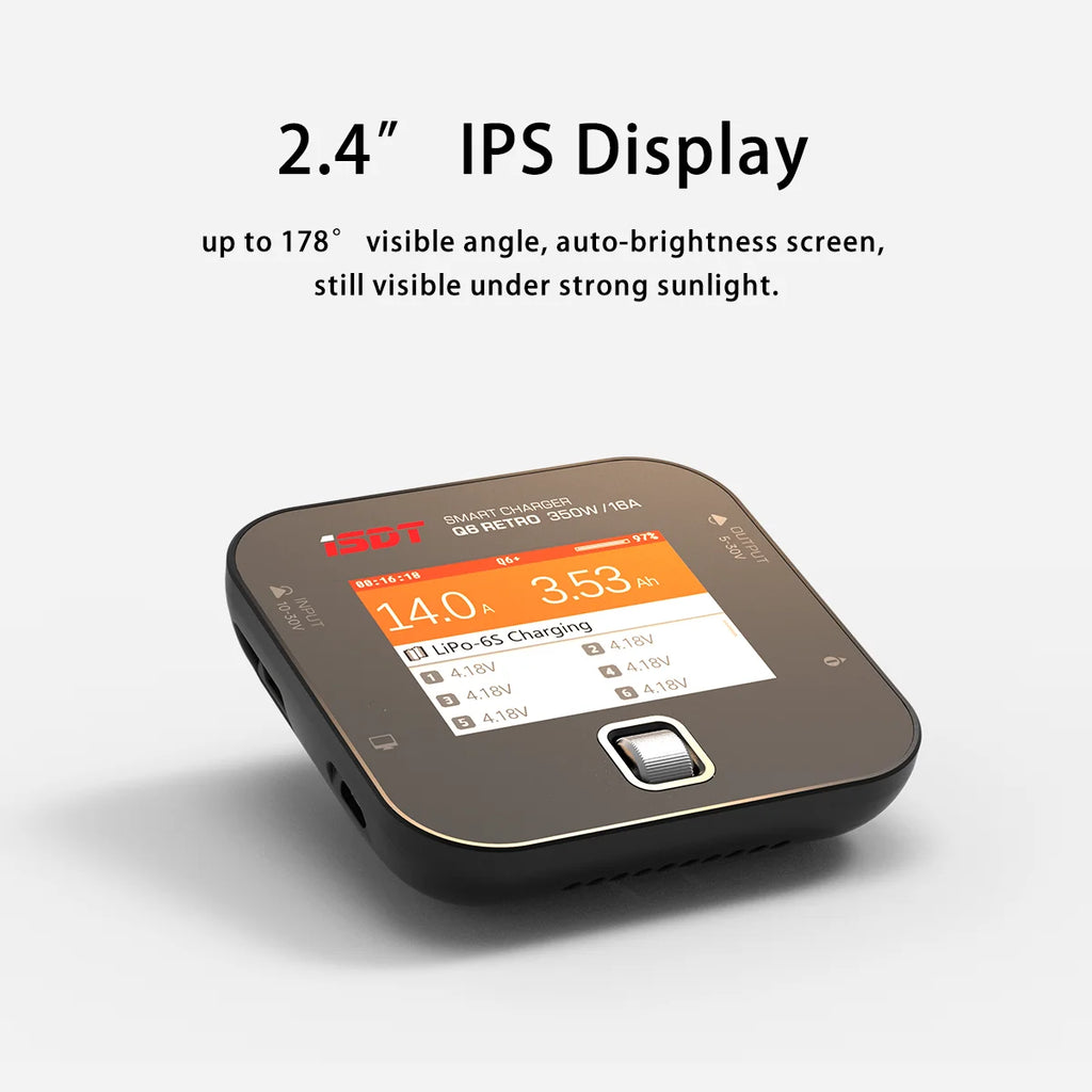 ISDT Q6 retro 350W 16A DC Lipo Battery Balance Charger Discharger for 2-6S Digital Battery Li-Po Li-Hv Li-Ion Li-Fe NiMH Ni-Cd