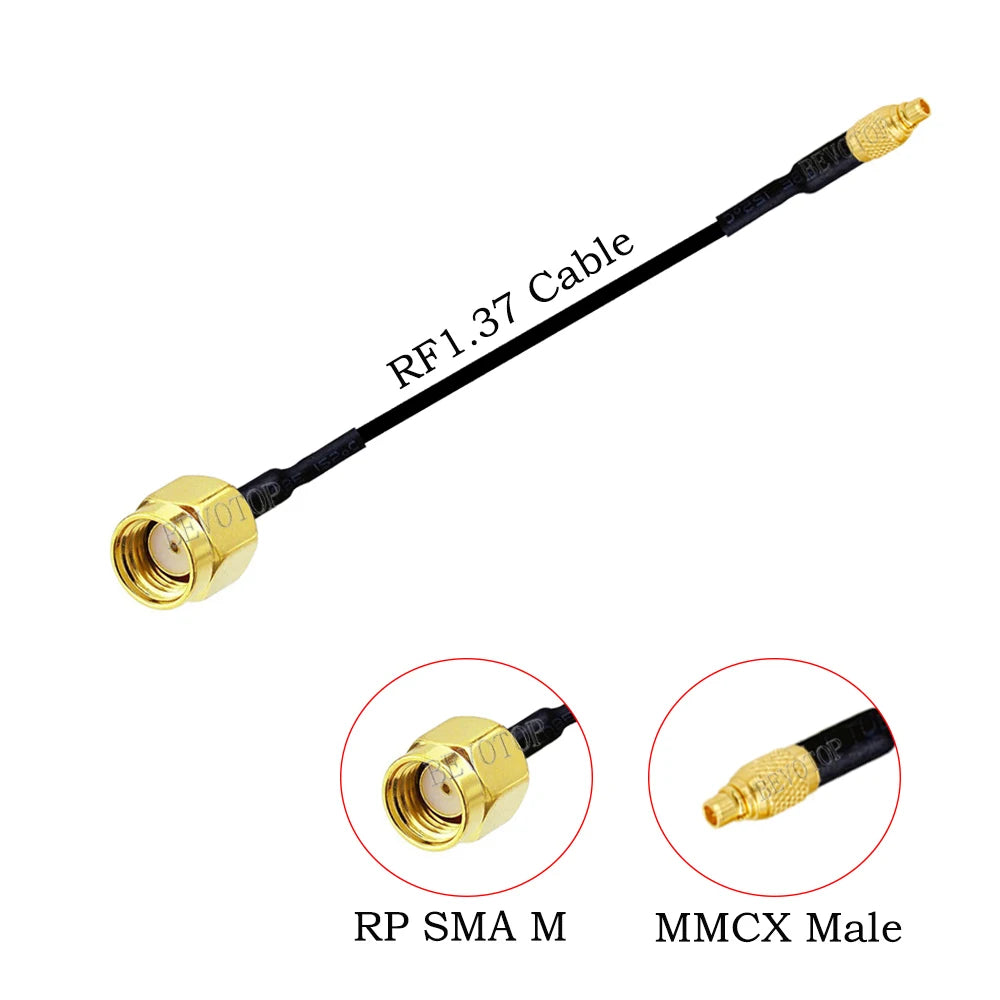 RF1.37 SMA Male Female to MMCX Male 90 Degree FPV Antenna Connector 50 ohm RF Coaxial Extension Jumper OD=1.37 Cable