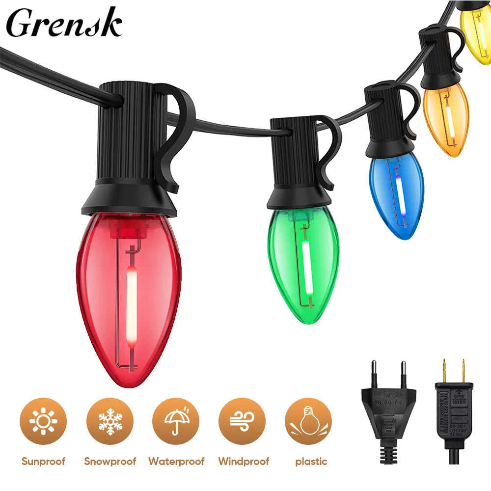 Colorful Outdoor String Lights C7 Shatterproof Replacement Bulbs 1W E12 Base RGB Waterproof Garland for Party Garden Decorations