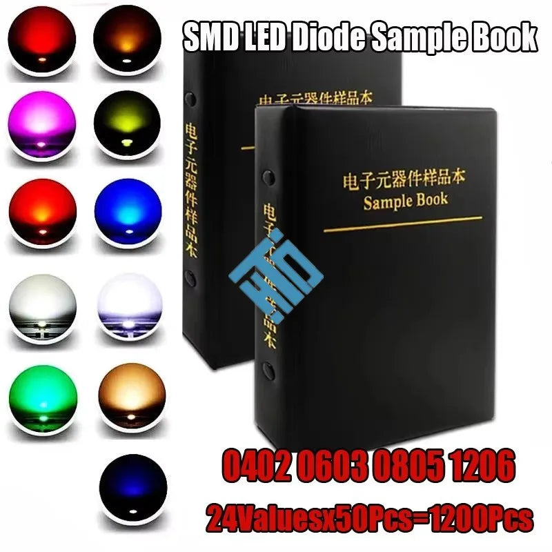 1200pcs SMD LED Sample Book 0402 0603 0805 1206 Red/Blue/Green/White/Yellow/Orange 24Values Light Emitting Diode Lamp Bead Kit