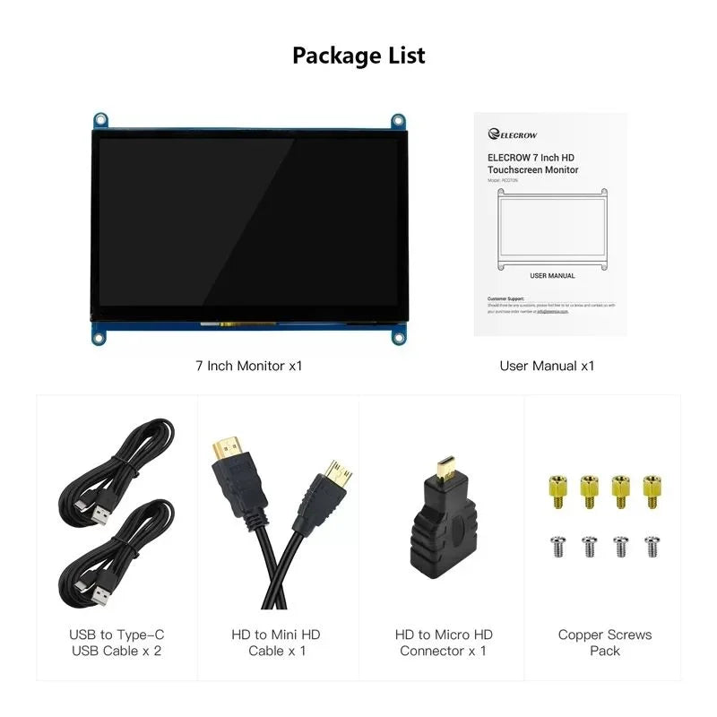 7inch RC070N IPS Raspberry Pi Monitor 7" Touch Display 1024×600 monitor with 9 OSD Languages