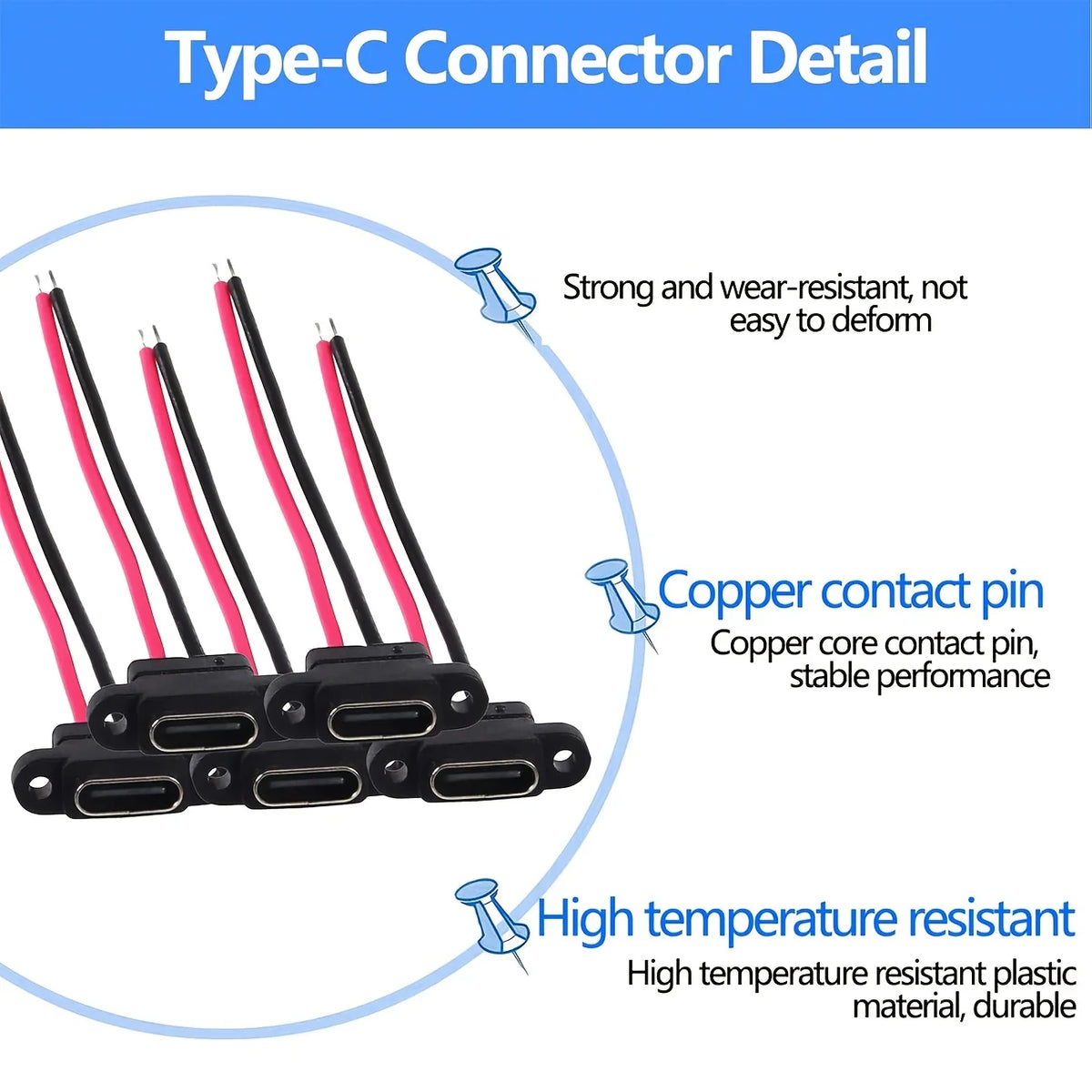Waterproof USB3.1 Type C Female Panel Mount Socket 2Pin 3A High Current Fast Charging Welding Connector with Rubber O Ring Seal