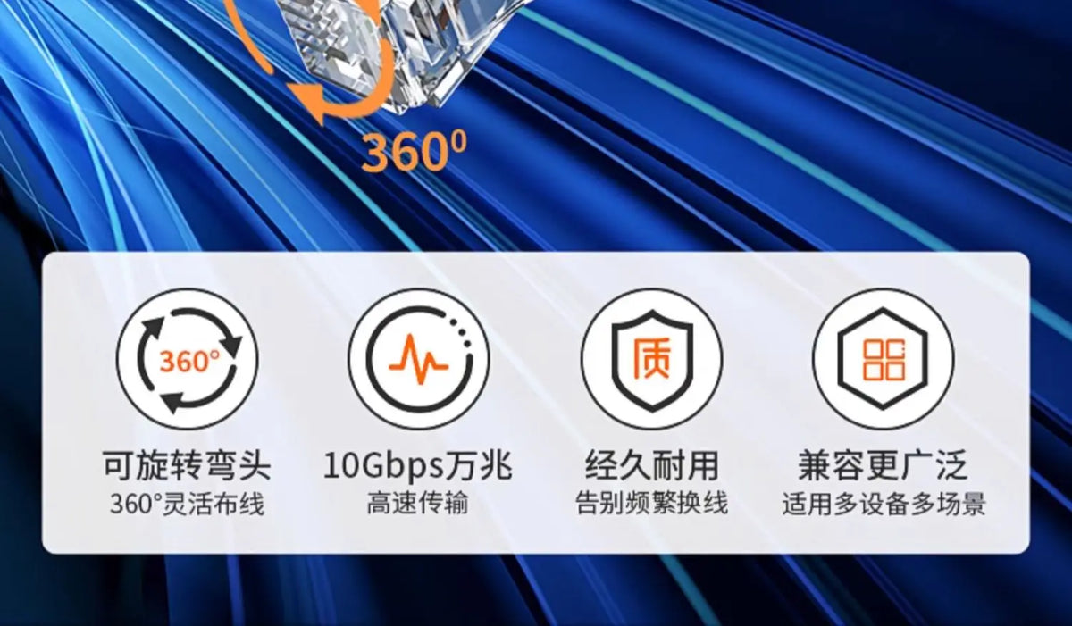 Swivel Bend Cat6a/Cat6/Cat6 Network Cable 10G X 104M Finished Jumper Fine 360° Right Angle RJ45 Connector High-Speed Data Transf