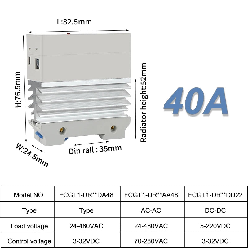 10A 25A 40A 60A 80A 100A Single Phase Slim SSR Solid State Relay With Heat Sink Industrial Relay DIN Rail Mount