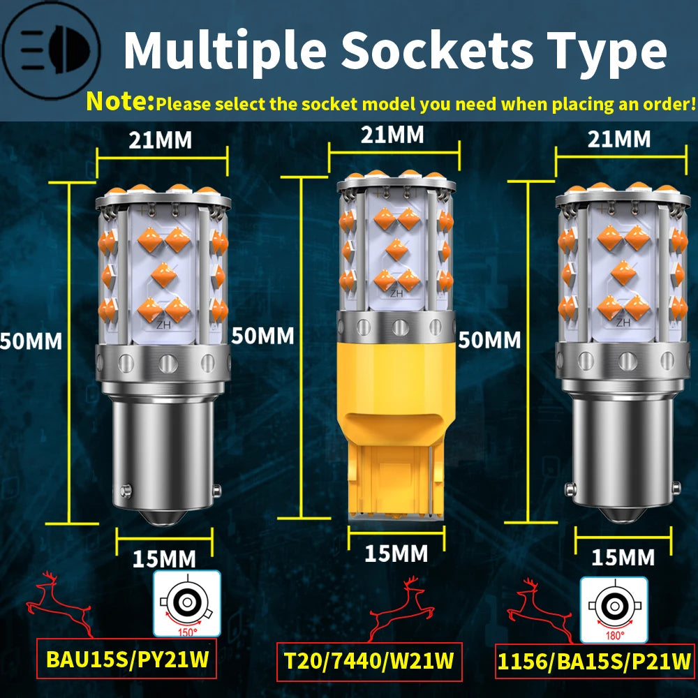 2pcs LED P21W 1156 BA15S PY21W BAU15S 3030 35SMD Bulb Canbus Free T20 7440 W21W Lamp For Car Turn Signal Light Backlight Orange