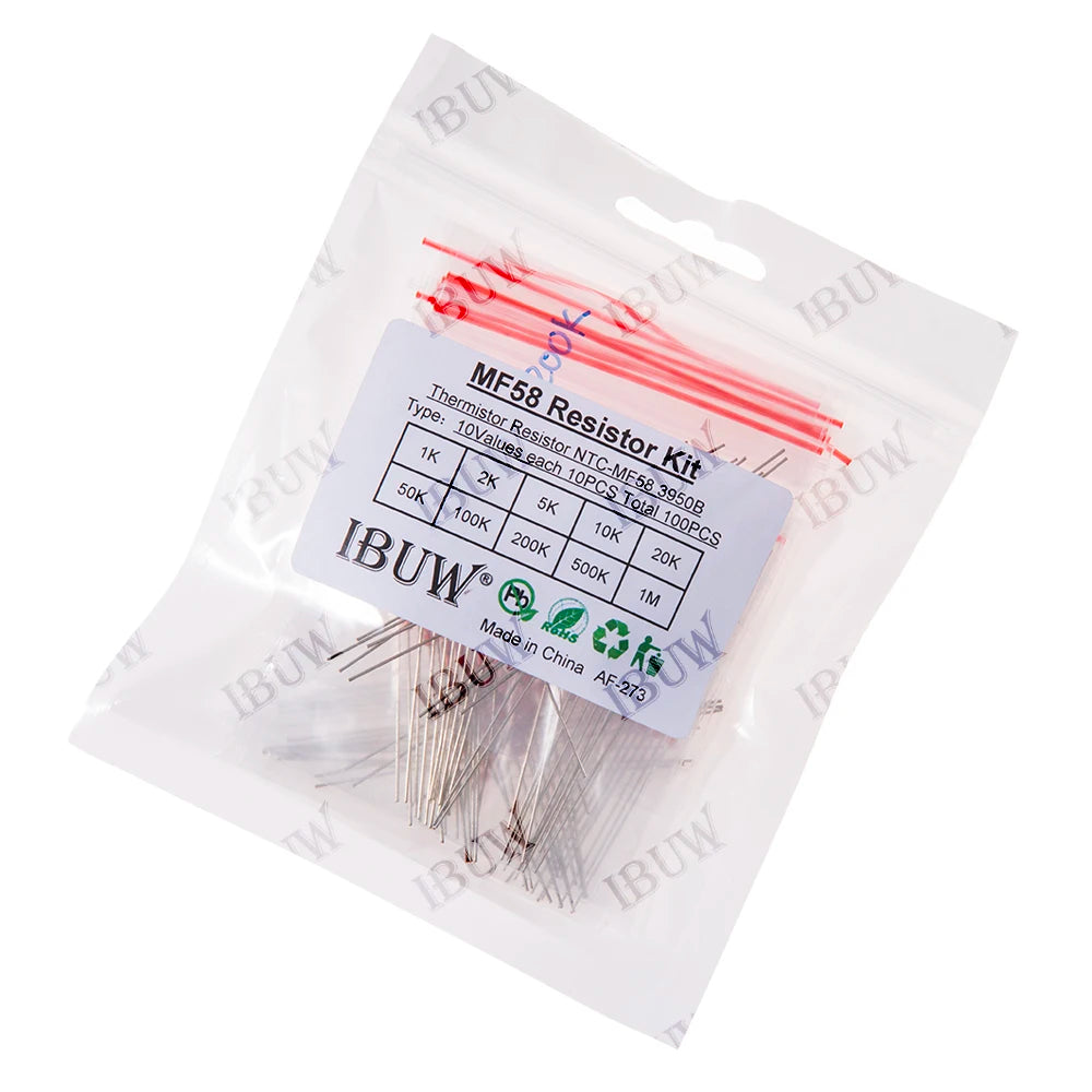 100PCS 10Values MF58 NTC Thermistor Kit 1K-1M 3950B Circuit Thermal Control kit &  for Temperature Sensing