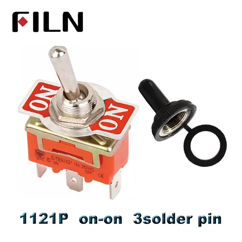 FILN 15A 250V Toggle Switches Miniature Thumb Lever on Off Electronics SPST SPDT DPDT Power Rocker Waterproof Cap