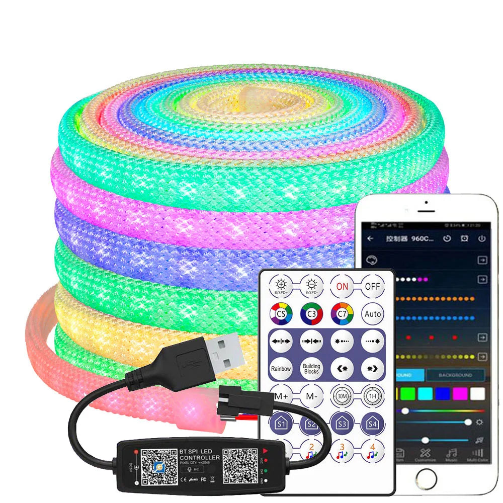 DC5V WS2812B Elliptical Reticulate Pattern Neon Addressable LED Strip WS2812 60Leds/m 360Degree Smart Silicone Led Light IP67