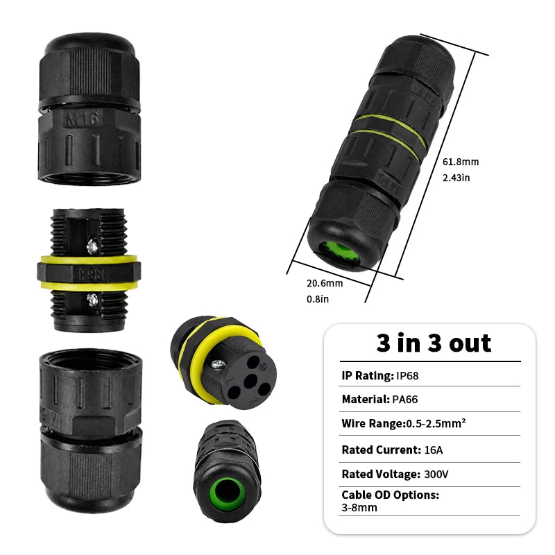 Electrical Cable Connector M20 IP68 Waterproof Inline Wire Connector Screwless Push In Cable Splice for Outdoor LED Lighting
