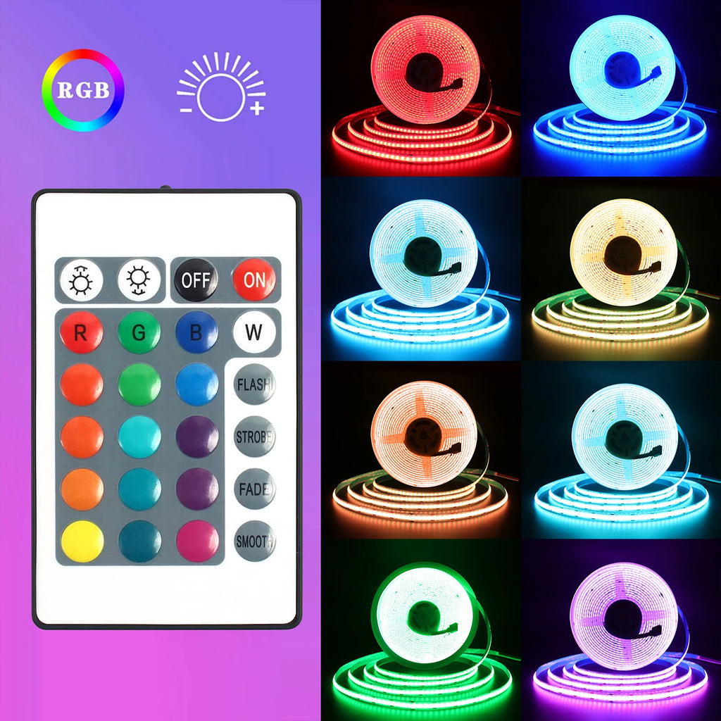 5V RGB COB LED Strip 576LEDs/m Bluetooh App IR Remote Control USB RGB LED Strip Flexible Tape for TV Backlight Room Decoration