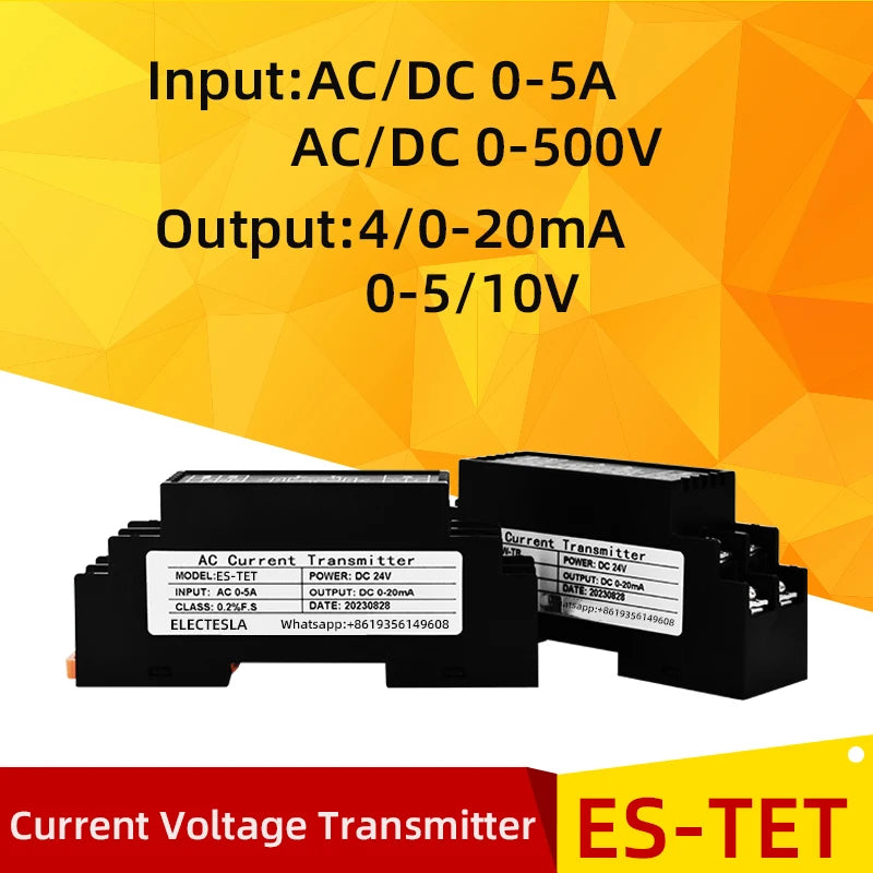 AC DC Current Voltage Transmitter AC/DC 0-10A 0-500V Input 0/4-20mA 0-5/10V Output DC24V Power Supply Current Sensor Transducer